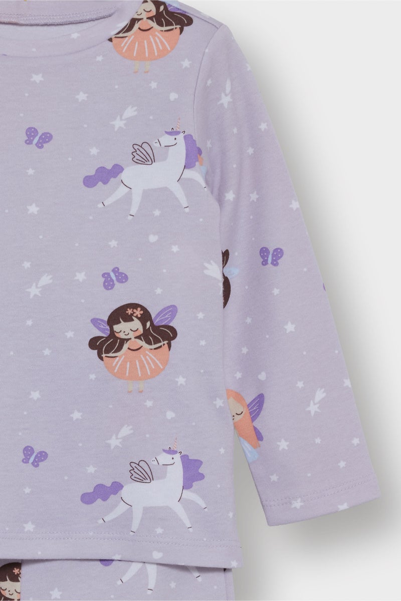 ديفاكتو طقم بيجامة بناتي مطبوعة كم طويل وبنطلون طويل - Image 3